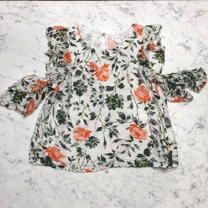 Club Monaco Distressed Floral Cold Shoulder Blouse